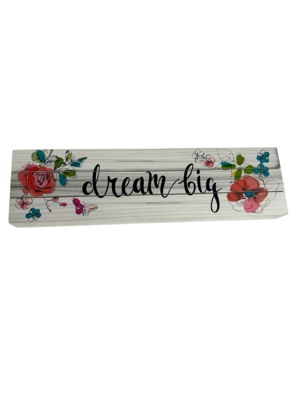 Dream Big Floral Wall Plaque - White with Pink & Teal Accents